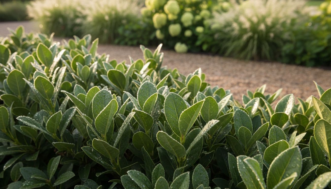 Close-up of a hand scanning a shrub leaf with a phone to identify the plant and check its hardiness zone